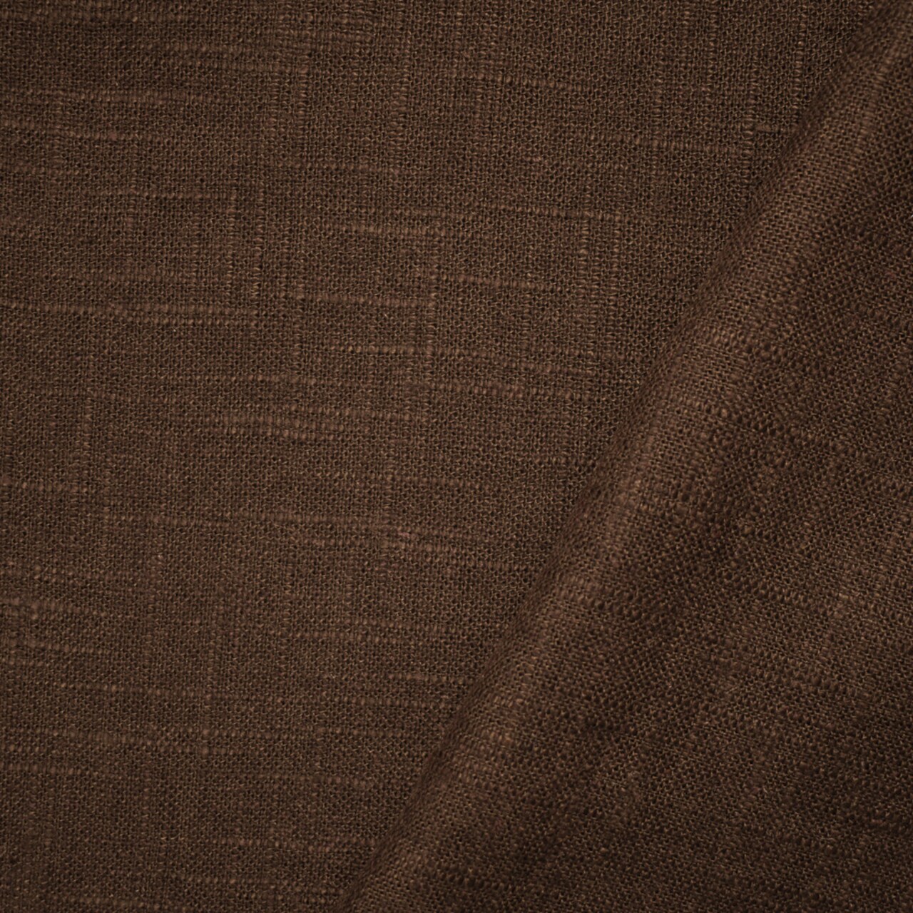 Brown Linen-Viscose Cross Hatch Slubbed Solid Hopsack Woven Fabric By the Yard